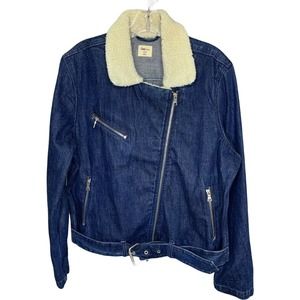 Gap Women's Jacket Moto Denim Jean Dark Wash‎ Fleece 100% Cotton Sz XL